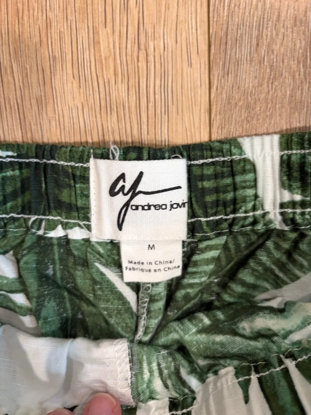 Andrea Jovine Tropical Palm Print Linen Blend Pants Size M Wide Leg